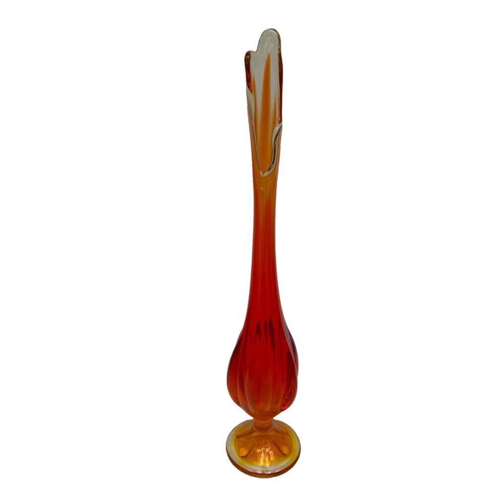 Vintage Viking Orange Amberina Glass Swung Smooth Bud Vase 12.5" Tall MCM